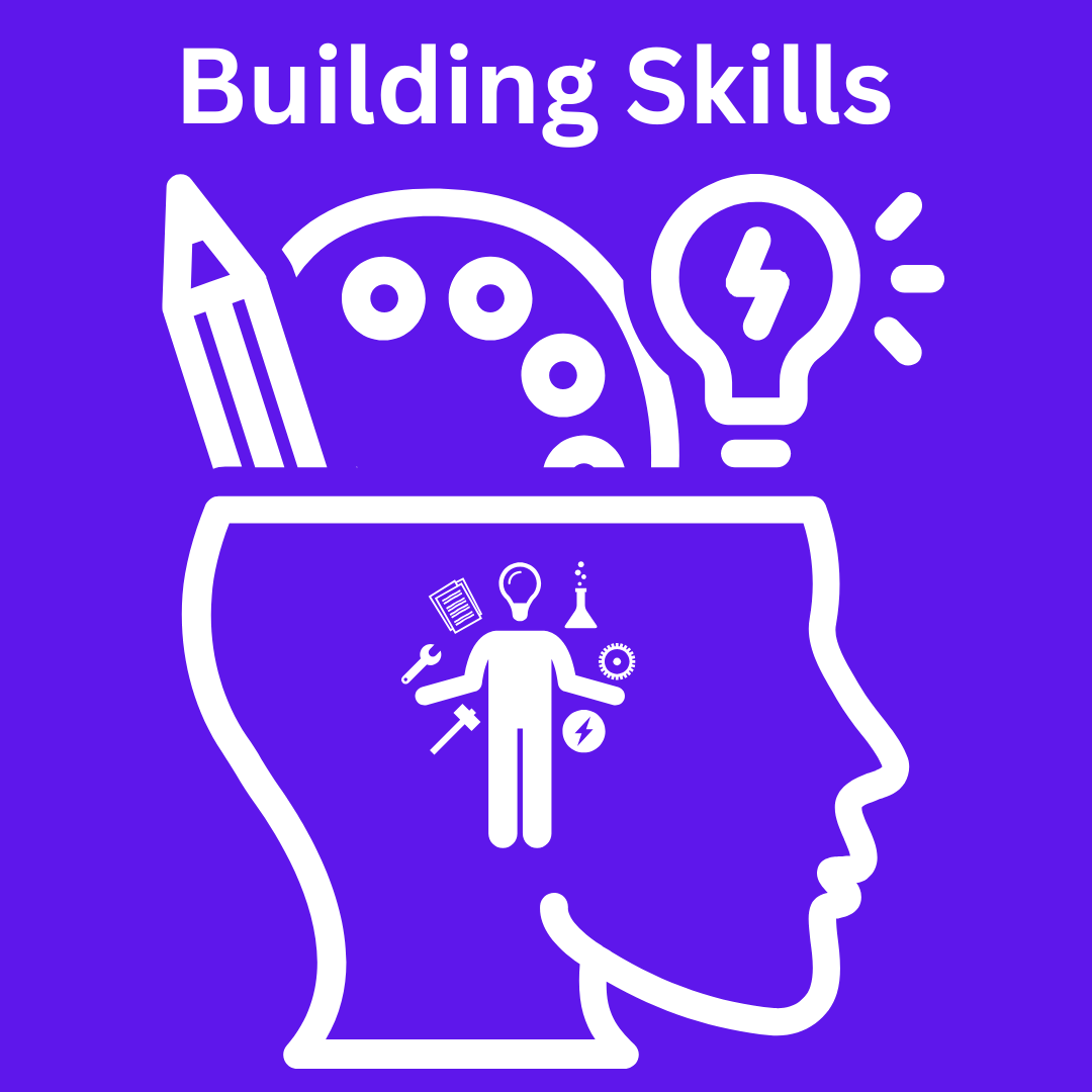 Building Work-Ready Skills for Real-World Success Illustration of a human head filled with tools, representing the development of practical, work-related skills.